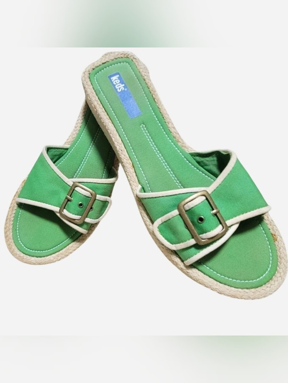 Keds Vintage Y2K Green Canvas Buckle Espadrille Slide Sandals Sz 9